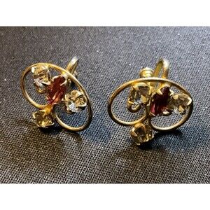Vintage Screw Back Gold Plated Rhinestone Earrings